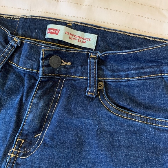 EUC Levi’s Blue Denim and Gold Stitch Performance 511 Slim Stretch - Picture 6 of 9